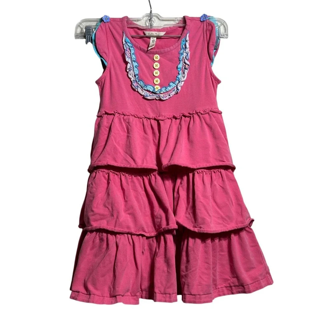2 Matilda Jane Girls Dresses Size 8 Pink Tiered Ruffle Floral Polka Dot